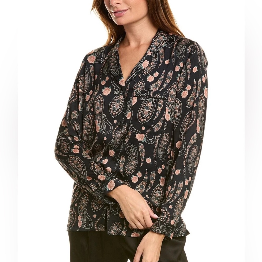 NWT The Kooples Black & Pink Paisley Blouse - Size 10/12